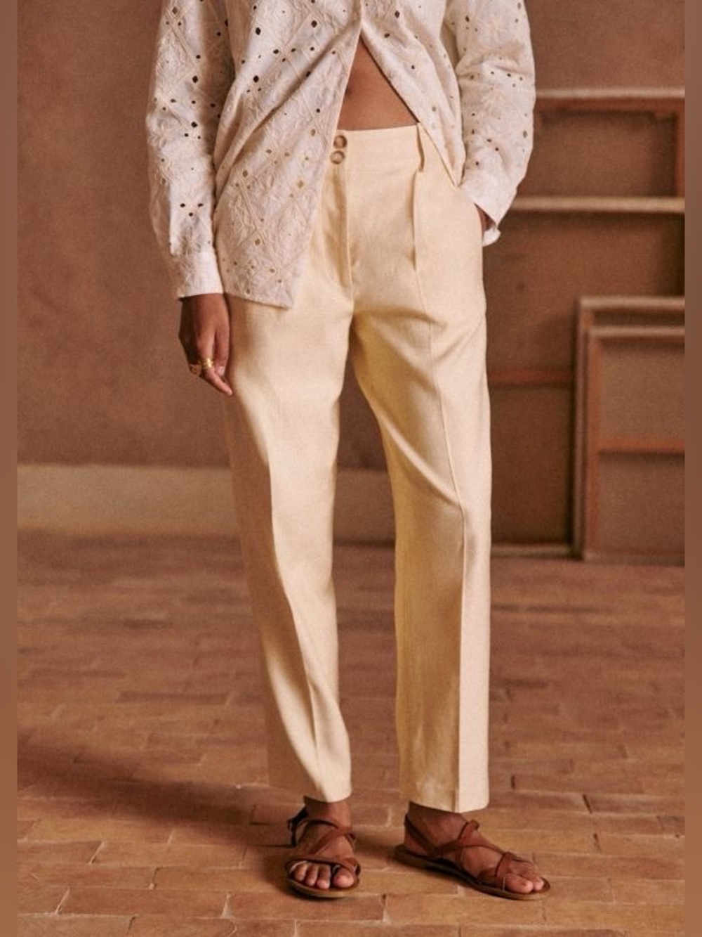 Sezane Cyprien Straight Pants In Cream Size 40